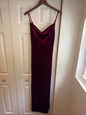 Lulu's Wine Velvet Cowl Neck Maxi Dress